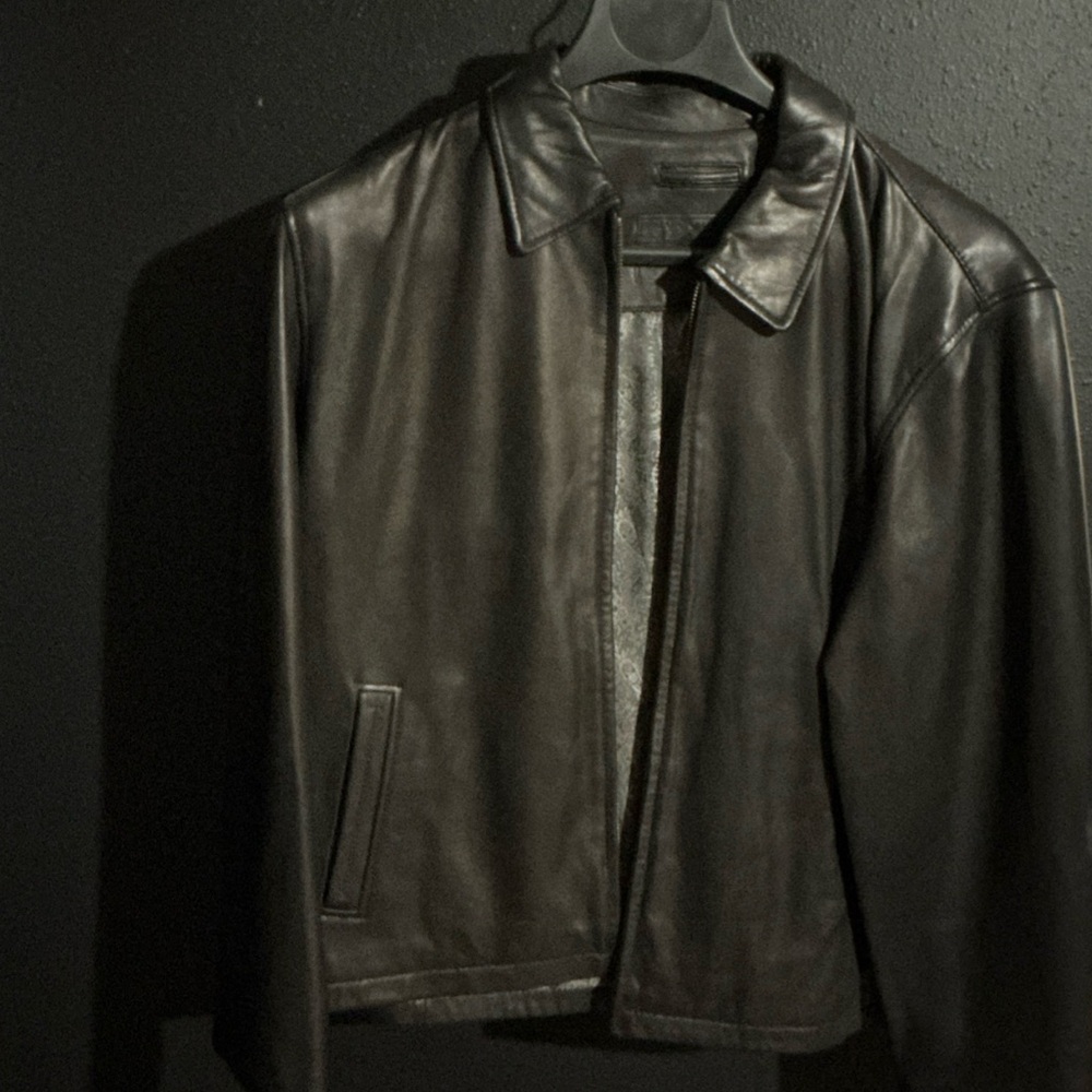 NWOT Roundtree & Yorke Black Leather Coat Zip Front Closure 100% Leather Size XL